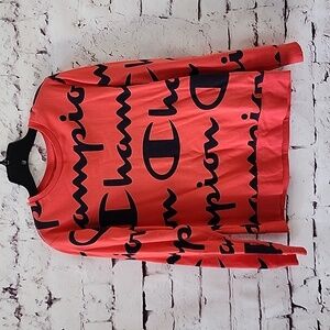 Boy's Champion Reverse Weave Crew All-Over Logo Giant Script Black - XL - EUC!